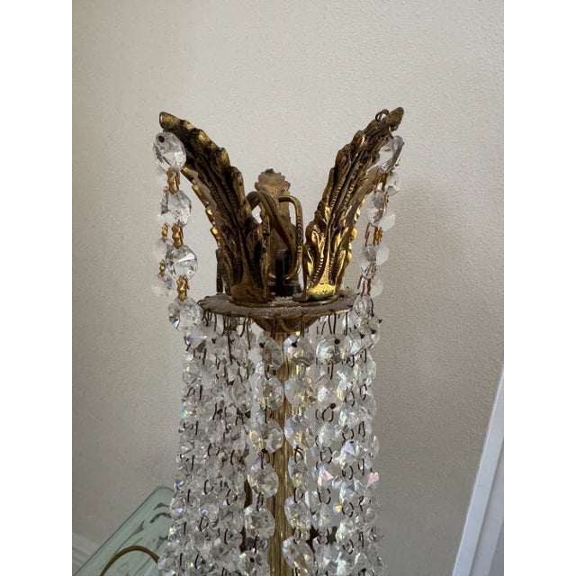 Antique French Empire Style Crystal and Gilt Brass Chandelier For Sale - Image 4 of 8