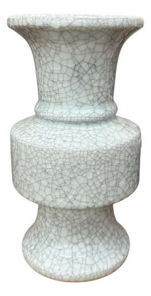 Light White Crackle Vase with Bold Geometric Stacked Form