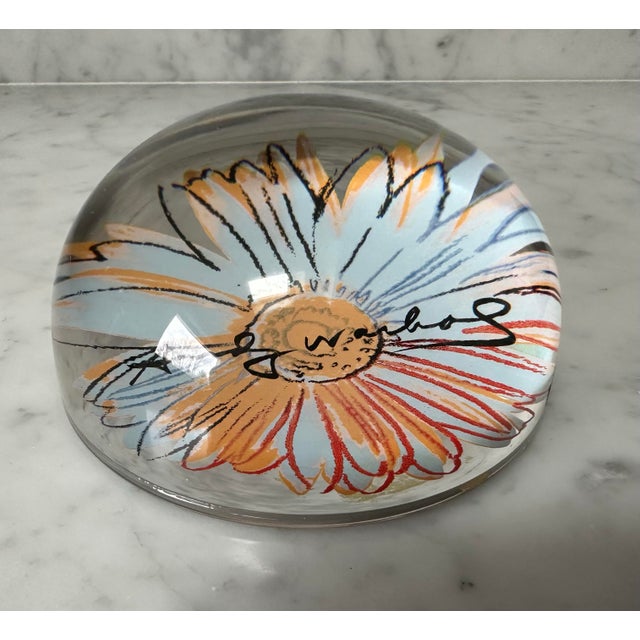 1990s Andy Warhol Rosenthal Daisies Collection /Blue Paperweight 3.35”, 487g Orig Box For Sale In Boston - Image 6 of 7