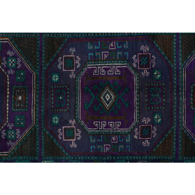 1950s Vintage Oushak Runner Rug in Teal With Geometric Pattern From Rug & Kilim For Sale In New York - Image 6 of 7