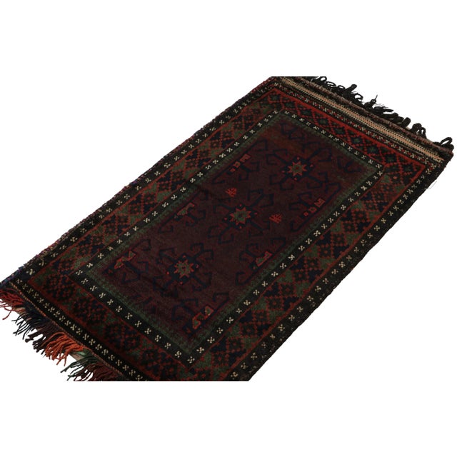 Rug & Kilim Rug & Kilim’s Baluch Scatter Rug in Dark Purple, Red and Blue Geometric Patterns For Sale - Image 4 of 8