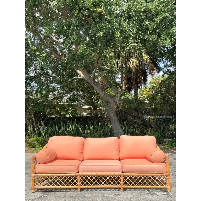 Coastal Vintage Coastal McGuire Trellis Rattan Sofa For Sale - Image 3 of 12
