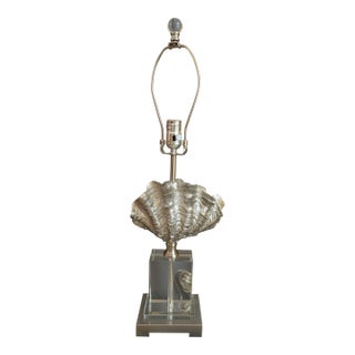 Late 20th Century Giant Silver Clam Shell Table Lamp For Sale