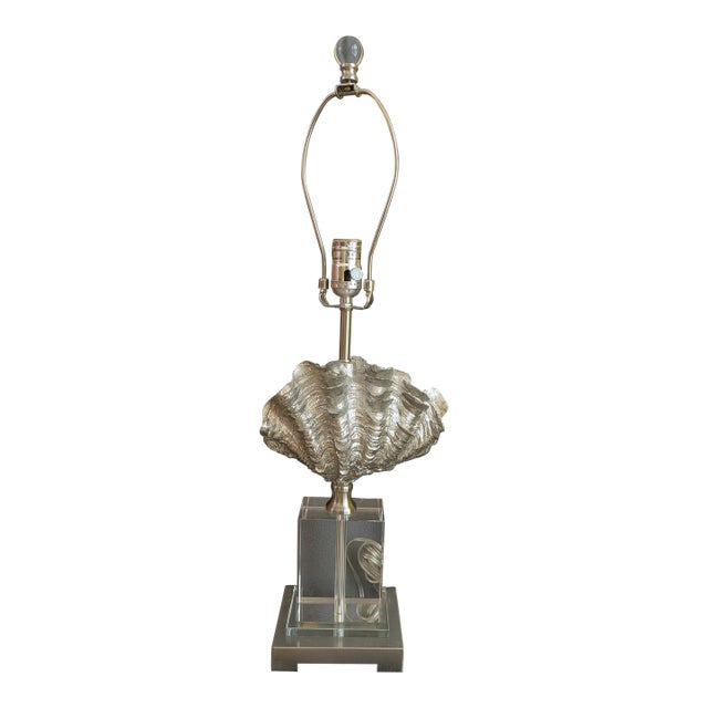 Late 20th Century Giant Silver Clam Shell Table Lamp For Sale