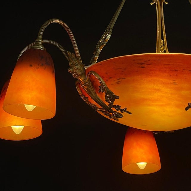 1930s Art Deco Chandelier in Bronze by Schneider, 1930s For Sale - Image 5 of 14