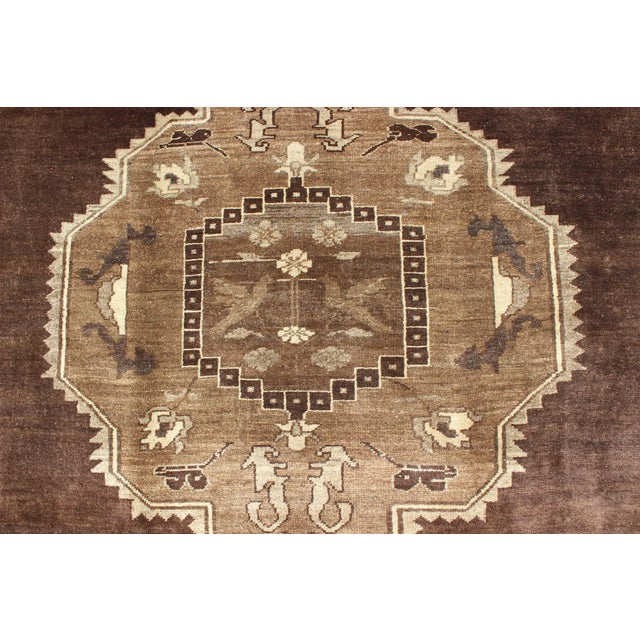 Textile Mid 20th Century Vintage Brown Turkish Rug With Geometric Design in Various Brown Colors For Sale - Image 7 of 10
