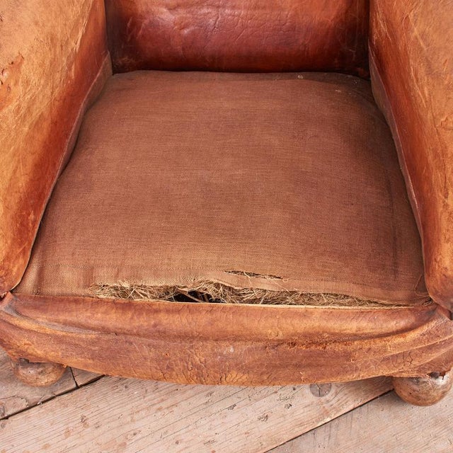 Antique French Leather Club Chair, 1920s For Sale - Image 6 of 9