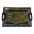 Vintage Black Folk Art Style Floral Serving Tray With Handles For Sale