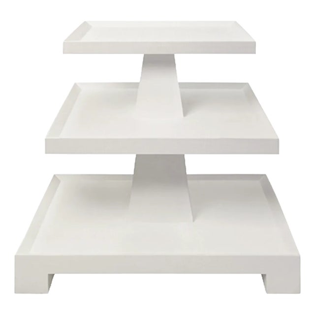 Matthew Izzo Home - Tatiana Textured White Linen Tapered Three Tier Side Table For Sale