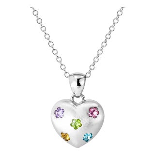 Late 20th Century 14K White Gold Floral Gemstone Heart Pendant For Sale