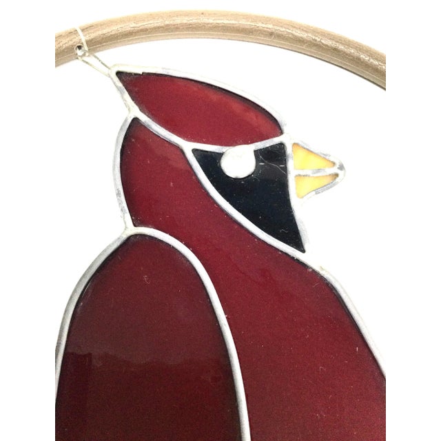 Lead Framed Artisan Glass Hanging Cardinal Sun Catcher For Sale - Image 4 of 8