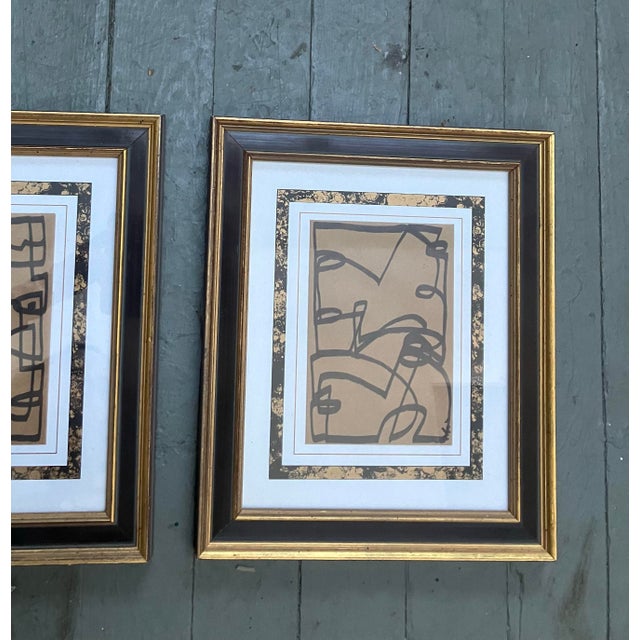 Contemporary original set of three Wayne Cunningham abstract marker drawings. Framed and signed. Illustrations measure...