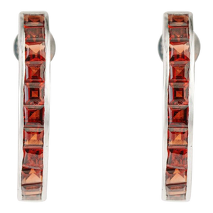 Red Garnet Channel Set Hoop Earrings in 925 Sterling Silver for Her, A Pair