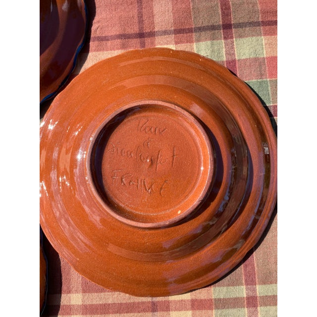 Terra Cotta French Provençal Glazed Pottery Plates - Set of 3 - Signed For Sale - Image 8 of 12