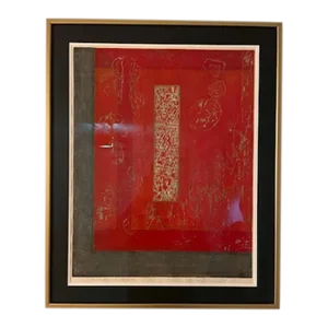 "The Window in Red" Abstract Numbered Print in Scarlet, Black and Gray, by Hiroyuki Tajima, 1976