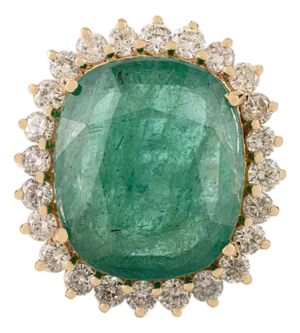 9.17 Ct Zambian Emerald Art Deco Cocktail Ring With Halo Diamonds in 14k Solid Gold Size 7