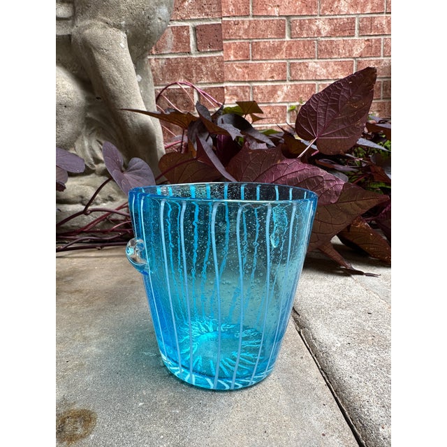 Blue Vintage Blue Murano Glass Ice Bucket With Hand Blown Handles For Sale - Image 8 of 8