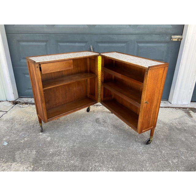 Brown Stunning Hideaway Dry Bar or Console Table on Casters | Mosaic Top With Lock + Key by Henry Glass For Sale - Image 8 of 12