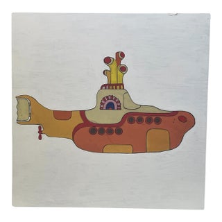 1970s Vintage "The Yellow Submarine" Large Pop Art Painting on Board For Sale