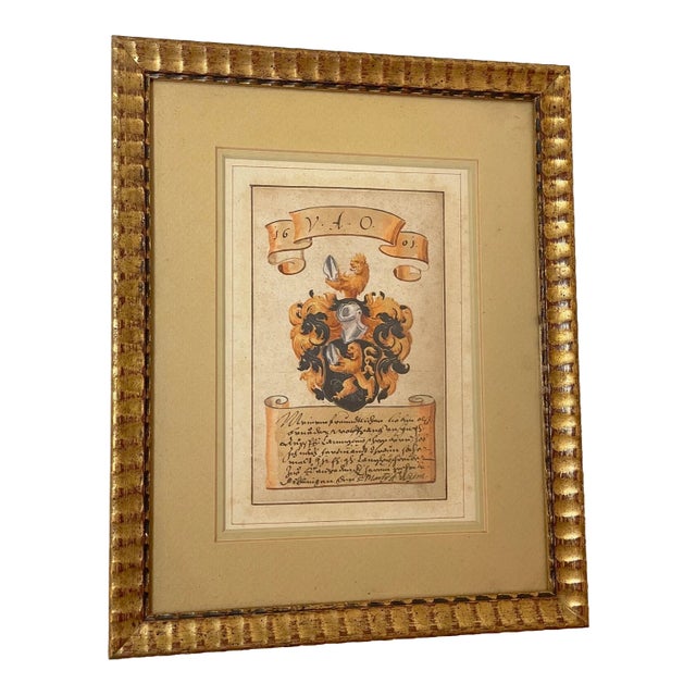 Antique Original 1601 Latin Armorial Coat of Arms Heraldic Painting Manuscript For Sale