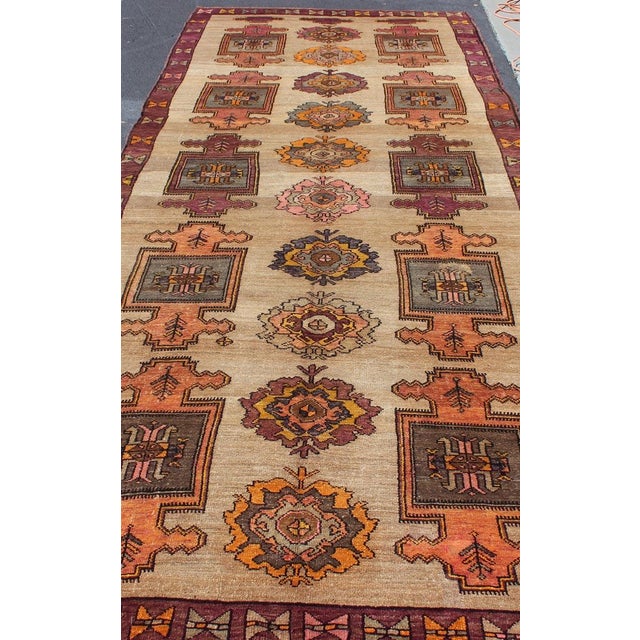 Long Gallery Turkish Runner With Geometric Design in Tan, Orange, Gray & Purple 6'6 X 17'2 For Sale In Atlanta - Image 6 of 8