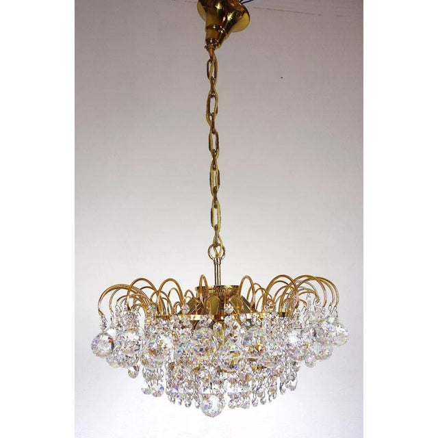 1970s Brass & Lead Crystal Chandelier from Palwa For Sale - Image 5 of 15