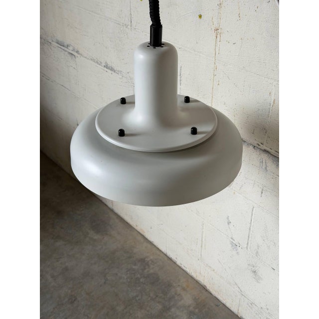 Metal 1970s Mid-Century Modern White Pendant Light Metal Ceiling Lamp Space Age Danish For Sale - Image 7 of 10