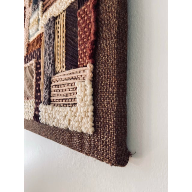 Gorgeous 1960s fiber art, stretched over a frame, likely at the time that it was made. Different textures and colors and...