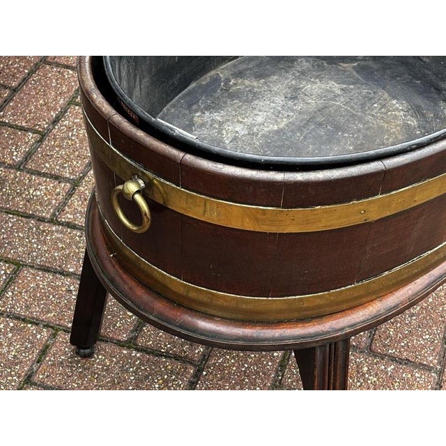 Georgian Mahogany Brass Banded Wine Cooler on Stand For Sale - Image 3 of 13
