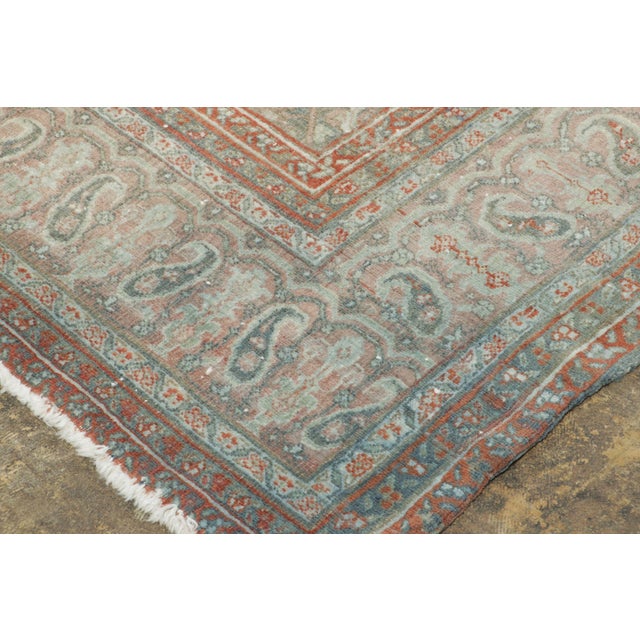 Textile Antique Persian Mashad Rug in Teal With Ornate Paisley Motifs - Rug & Kilim For Sale - Image 7 of 7