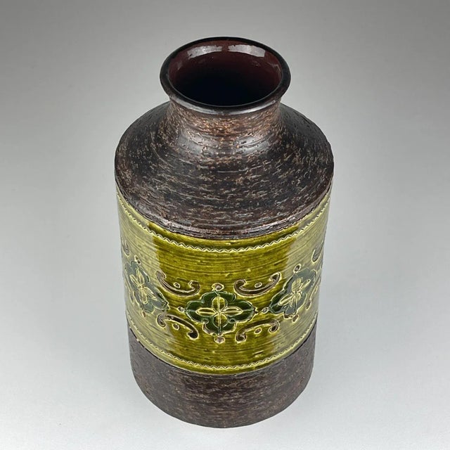 Mid-Century Italian pottery vase with Bitossi. The outside surface of the vase is decorated with a printed pattern. The...
