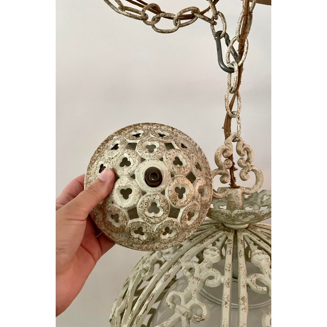 Mid-Century White and Gold Metal Filigree Sphere Pendant Light | Chairish