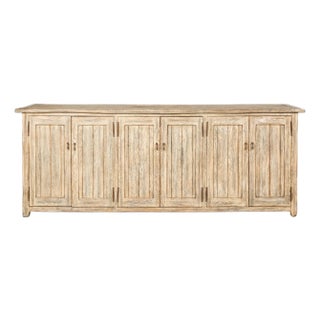 Large Rustic Bleached Wood Six-Door Sideboard Media Cabinet For Sale