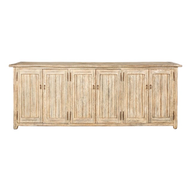 Large Rustic Bleached Wood Six-Door Sideboard Media Cabinet For Sale