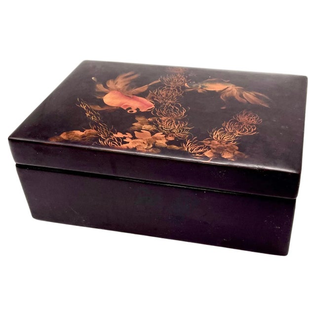 Metal Vietnamese Black and Orange Box in Lacquered Wood For Sale - Image 7 of 7