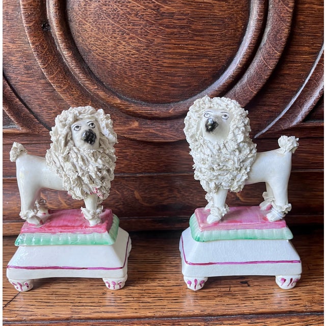 Antique Victorian Staffordshire Spaghetti Poodles on Pillow Bases - A Pair For Sale In Dallas - Image 6 of 16