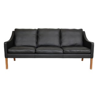 2209 3-Seater Sofa in Black Bison Leather by Børge Mogensen for Fredericia For Sale