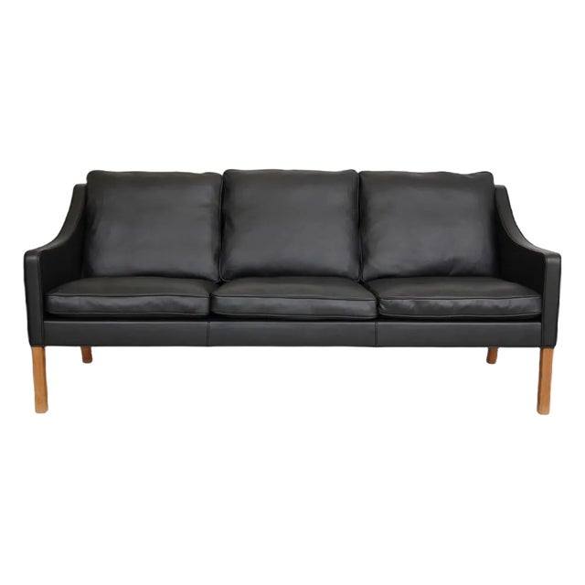 2209 3-Seater Sofa in Black Bison Leather by Børge Mogensen for Fredericia For Sale