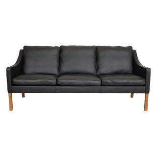 Three Seater 2209 Sofa in Black Bizon Leather by Børge Mogensen for Fredericia For Sale