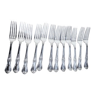 Mid 20th Century Tiffany & Co English King Pattern Forks Silver Plate - Set of 12 For Sale