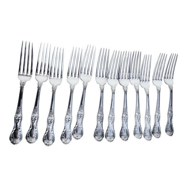 Mid 20th Century Tiffany & Co English King Pattern Forks Silver Plate - Set of 12 For Sale