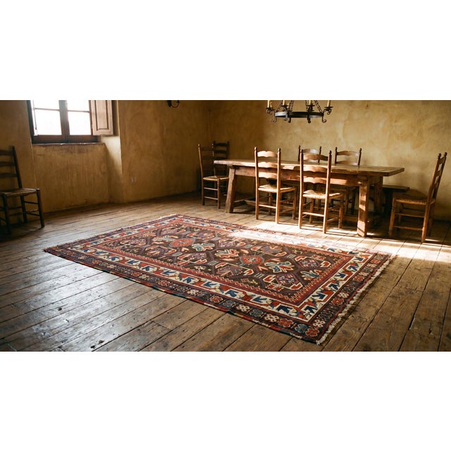 Textile 1880s Brown Geometric Antique Caucasian Kazak Rug 3'6" X 6'3" Knotted Pile Wool Carpet For Sale - Image 7 of 8