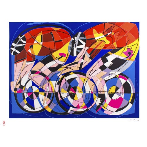 Ugo Nespolo 1, Cyclists, 2008, Silkscreen Print For Sale