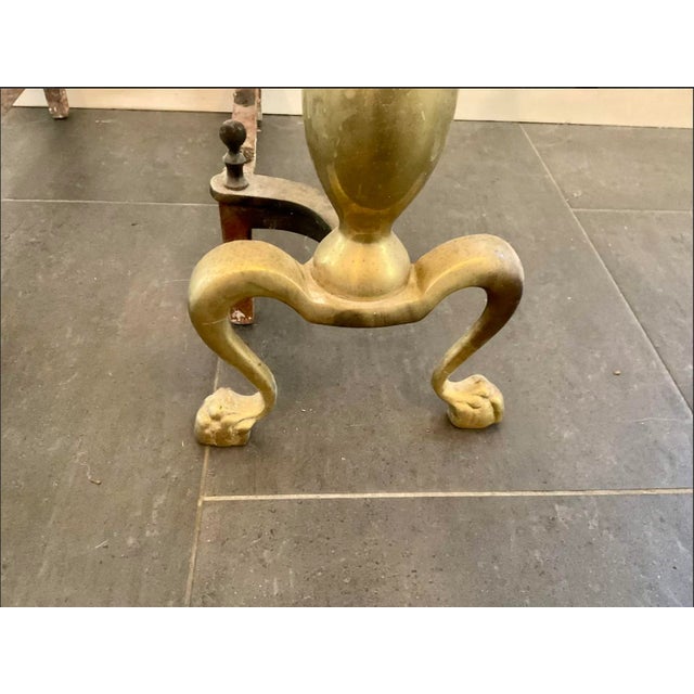 English Vintage Cannonball Brass Andirons—a Pair For Sale - Image 3 of 6