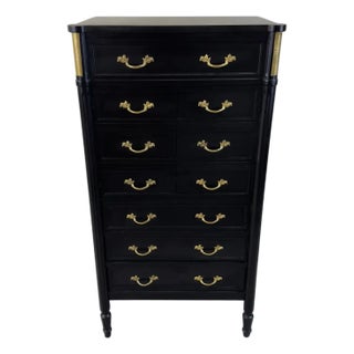 Maison Jansen Style Hollywood Regency Ebony & Brass Two-Door Bar and Tall Chest For Sale