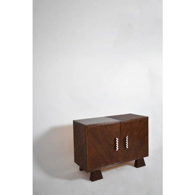 "Arrabida" 120cm brown rattan and nickeled bronze sideboard, Barracuda edition. Height: 85 cm - 33.46 in Length: 120 cm -...