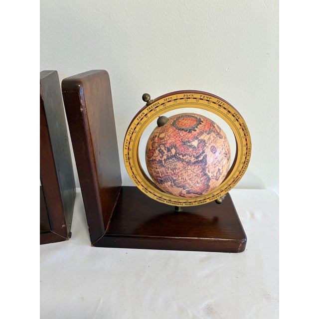 Mid-Century Modern Vintage Old World Globe Wood Bookends, a Pair For Sale - Image 3 of 11