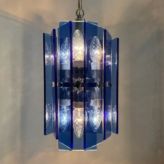 1970s Blue Glass Hanging Lamp from Veca, Italy, 1970s For Sale - Image 5 of 18