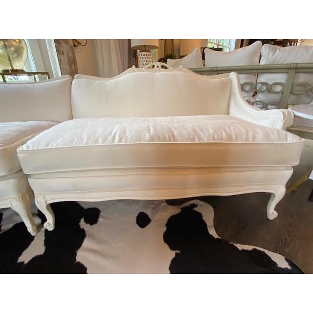 1940s Vintage White Sectional with Carved Wood Frame For Sale - Image 5 of 10