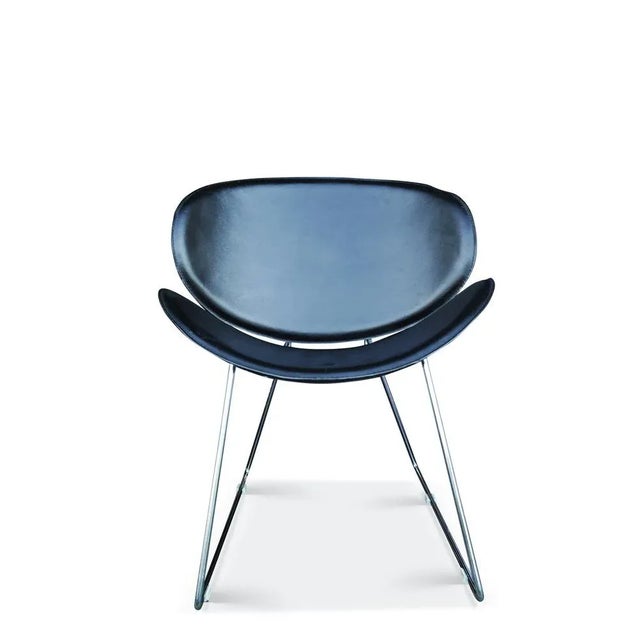 1970s Black Leather and Tubular Chrome Curved Shell Armchair, 1970s For Sale - Image 5 of 5